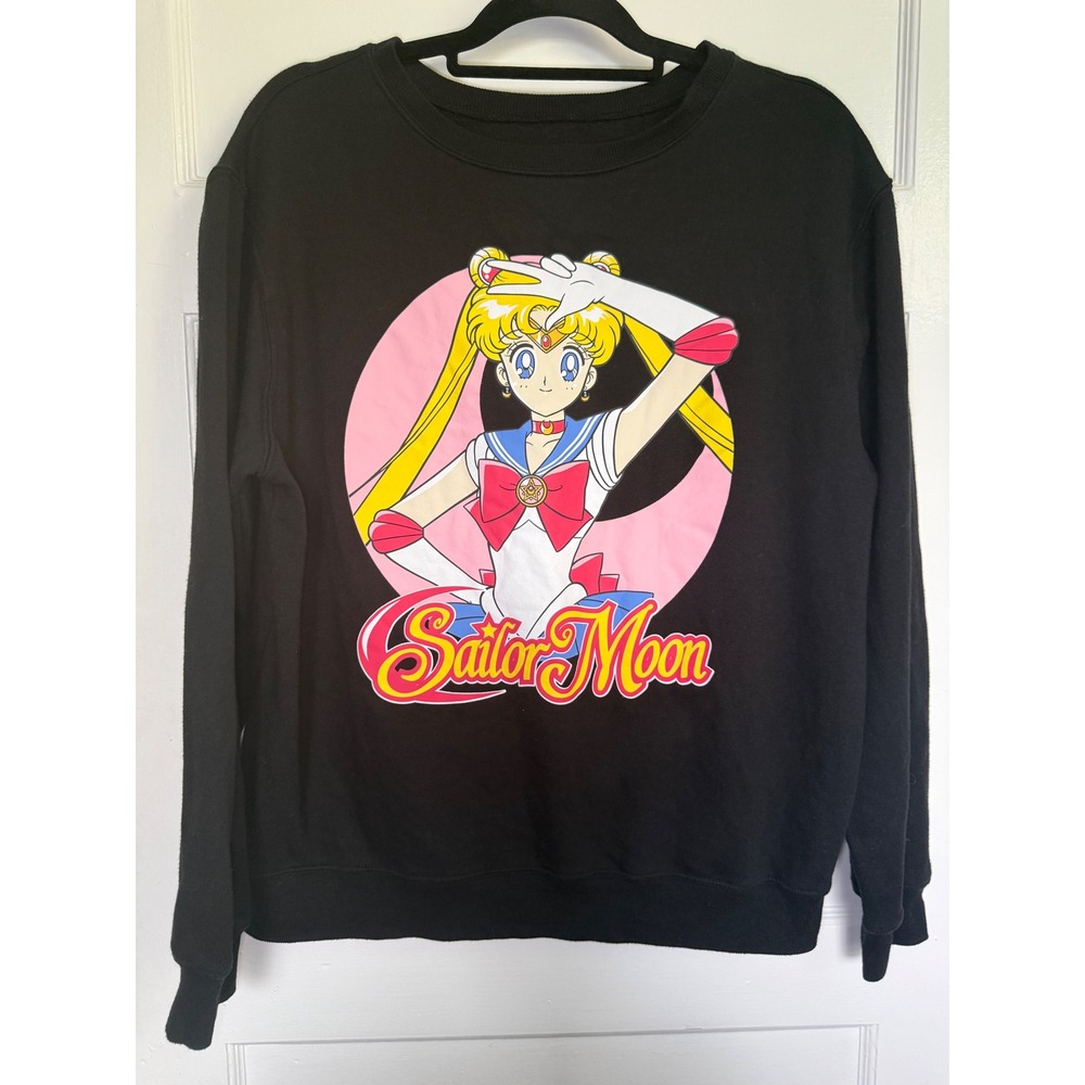 Sailor Moon Graphic Sweatshirt Womens XL Black Anime Crewneck Pullover Toei